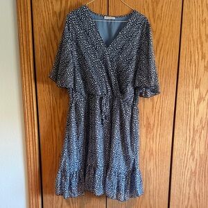 Navy and White Patterned Midi Dress